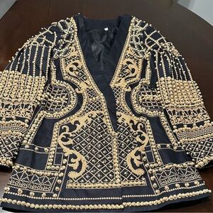 Elegant Black and Gold Embellished Women's Jacket